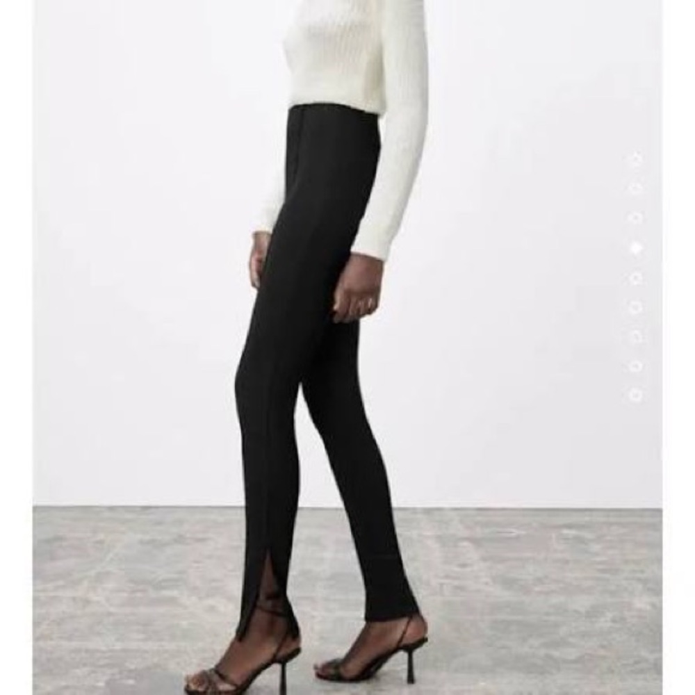 Zara Side Slit Ankle Ribbed Flared Legging Pants